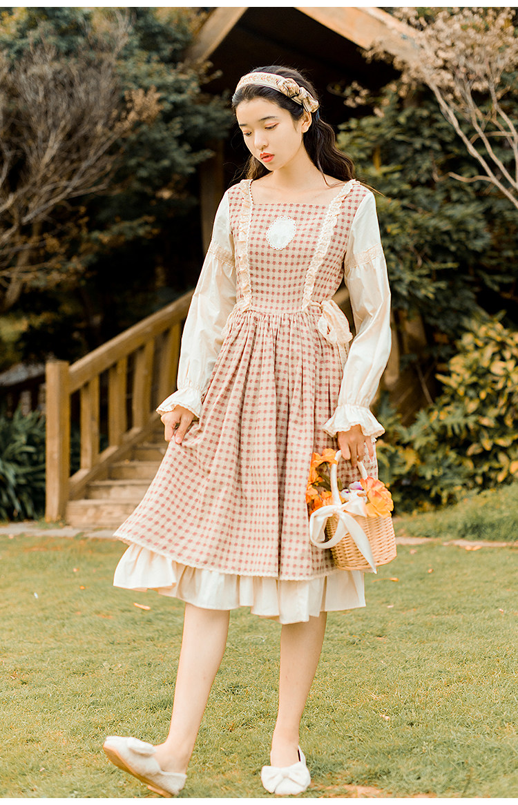 桔梗法式初恋裙子复古宫廷风森森系收腰可盐连衣裙