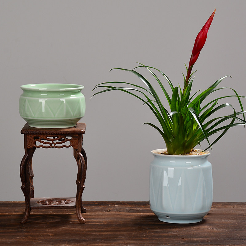 蝴蝶兰文竹专用花盆室内简约青花瓷阳台多肉植物陶瓷青瓷
