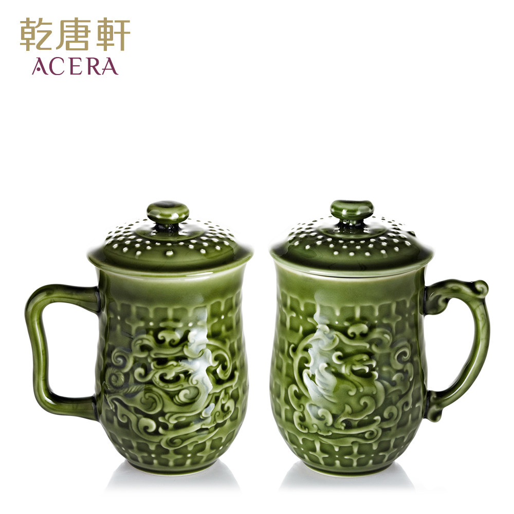 乾唐轩活瓷瓷杯龙凤呈祥高杯礼盒正品陶瓷创意送礼茶杯