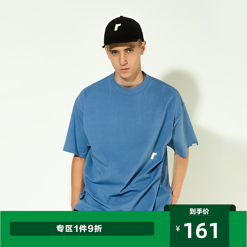 Randomevent（5EED）绒面标签落肩剪裁圆领短袖T恤