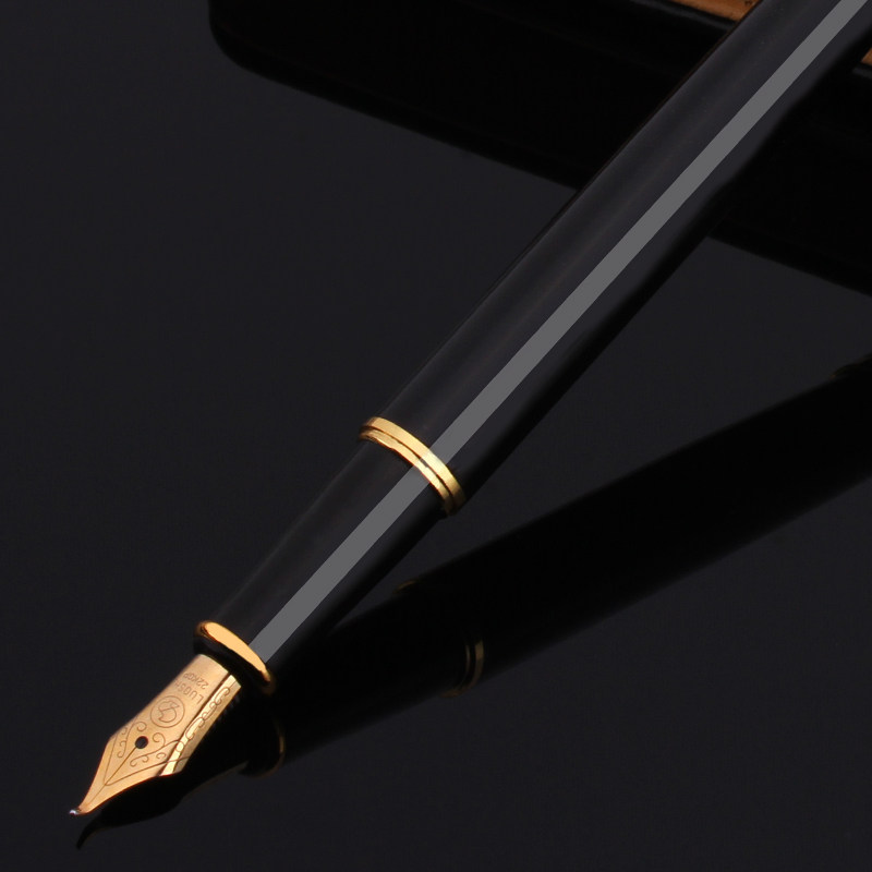 罗氏金属纯黑丽雅钢笔套装男女生练字书写铱金笔激光定制logo刻字