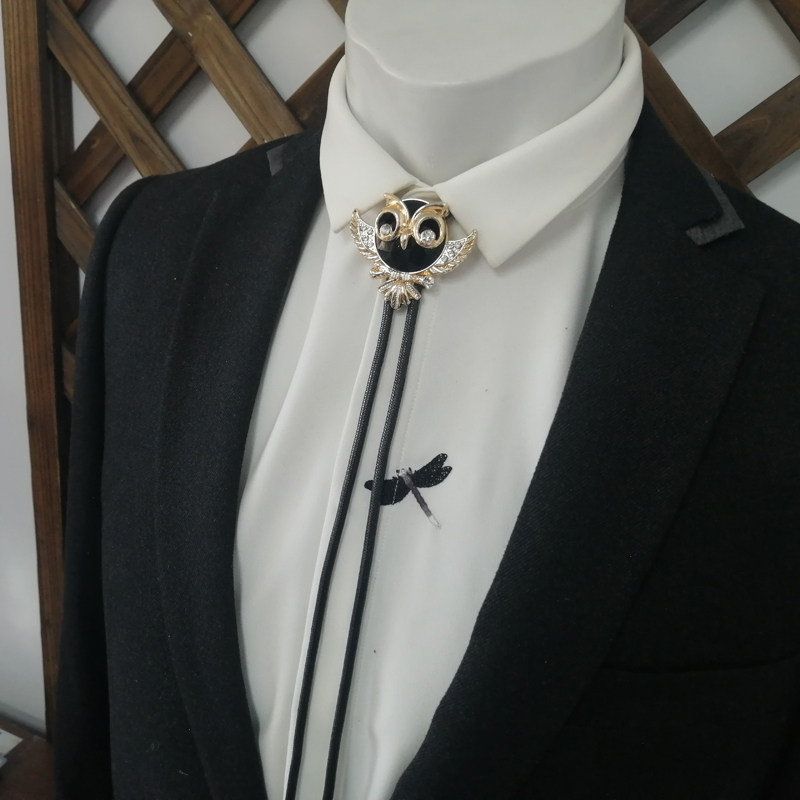 欧美美领波洛领带男士bolotie黑色宝石领结领带