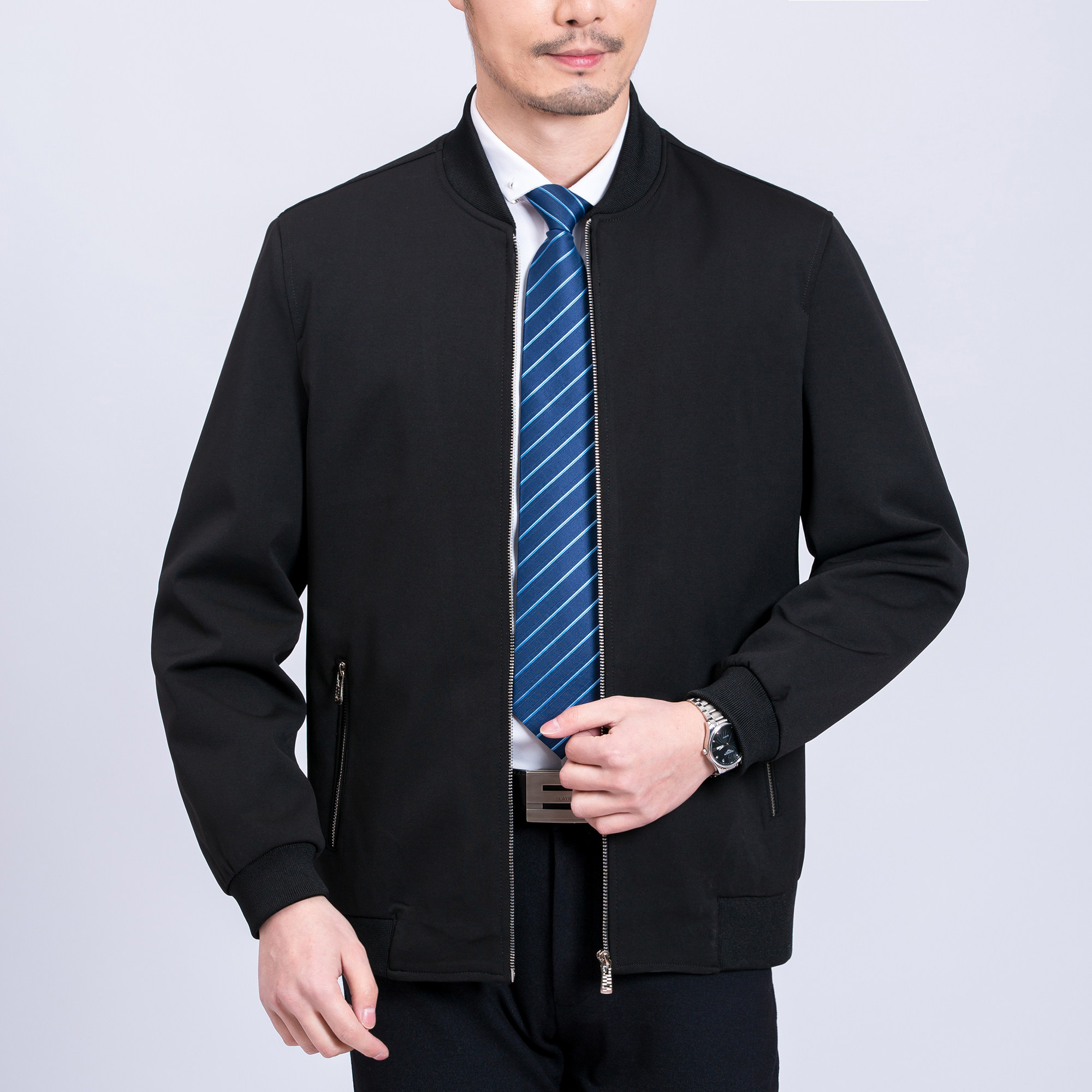 2019新款春秋季薄款中老年爸爸装书记同款领导夹克衫中年男士外套