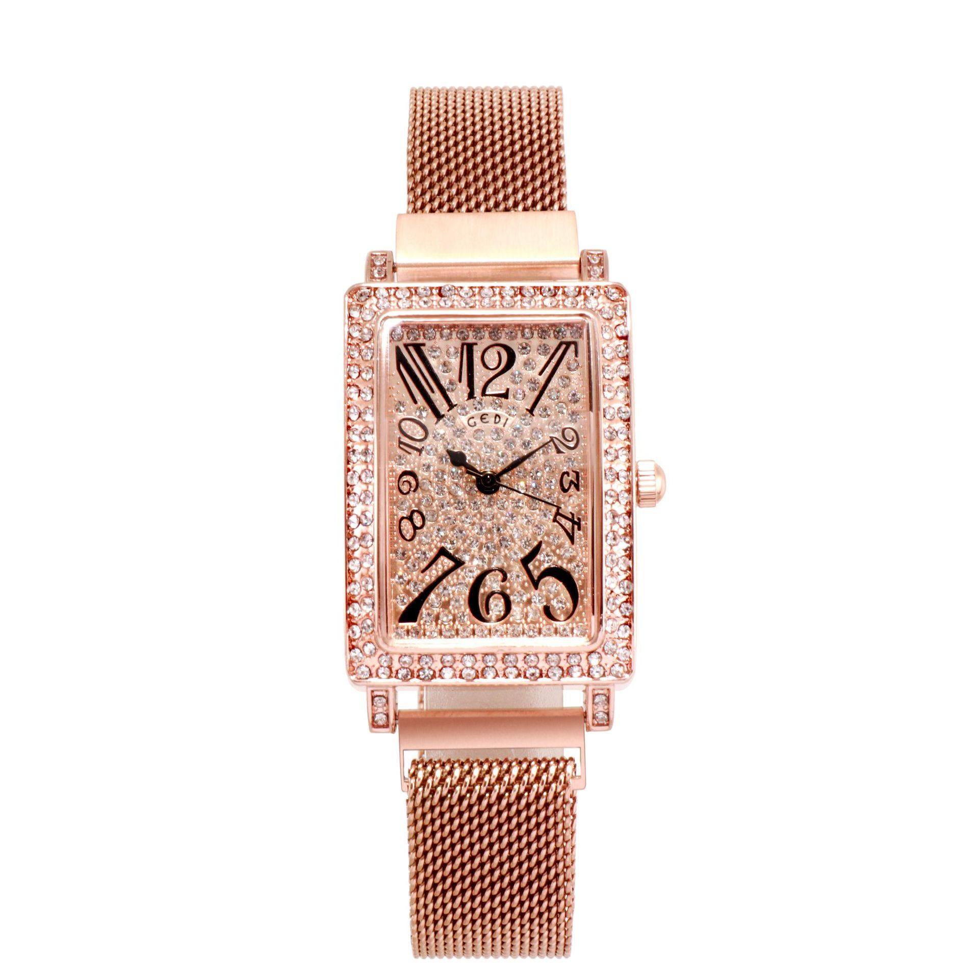 歌迪gedi奢华镶钻方形女士手表休闲复古网红国产腕表