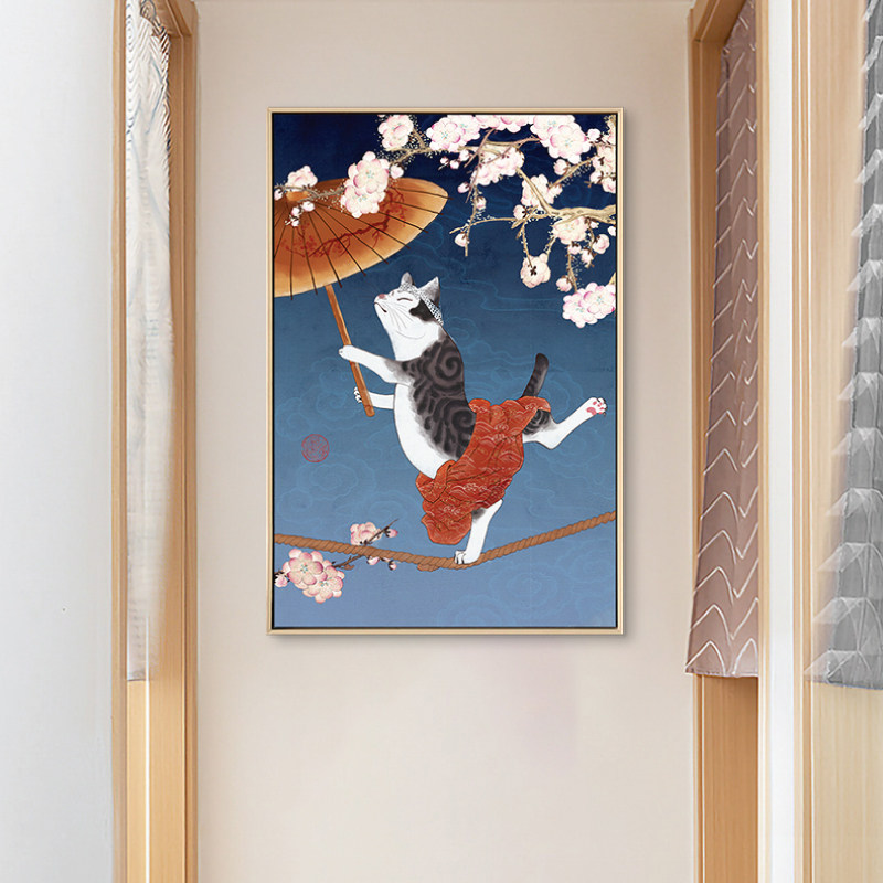 璞图日式和风创意萌猫客厅沙发装饰画民宿酒店现代装饰画