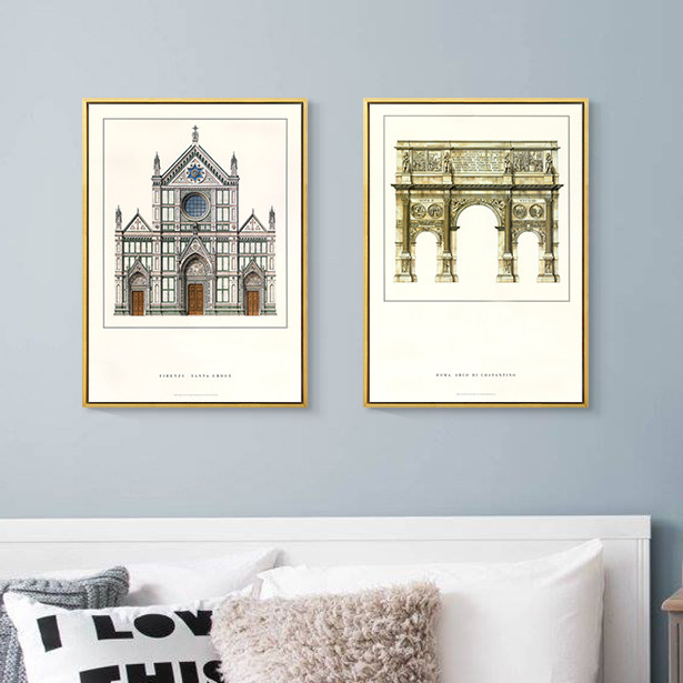 美式客厅挂画餐厅酒店墙画复古现代装饰画建筑现代装饰画