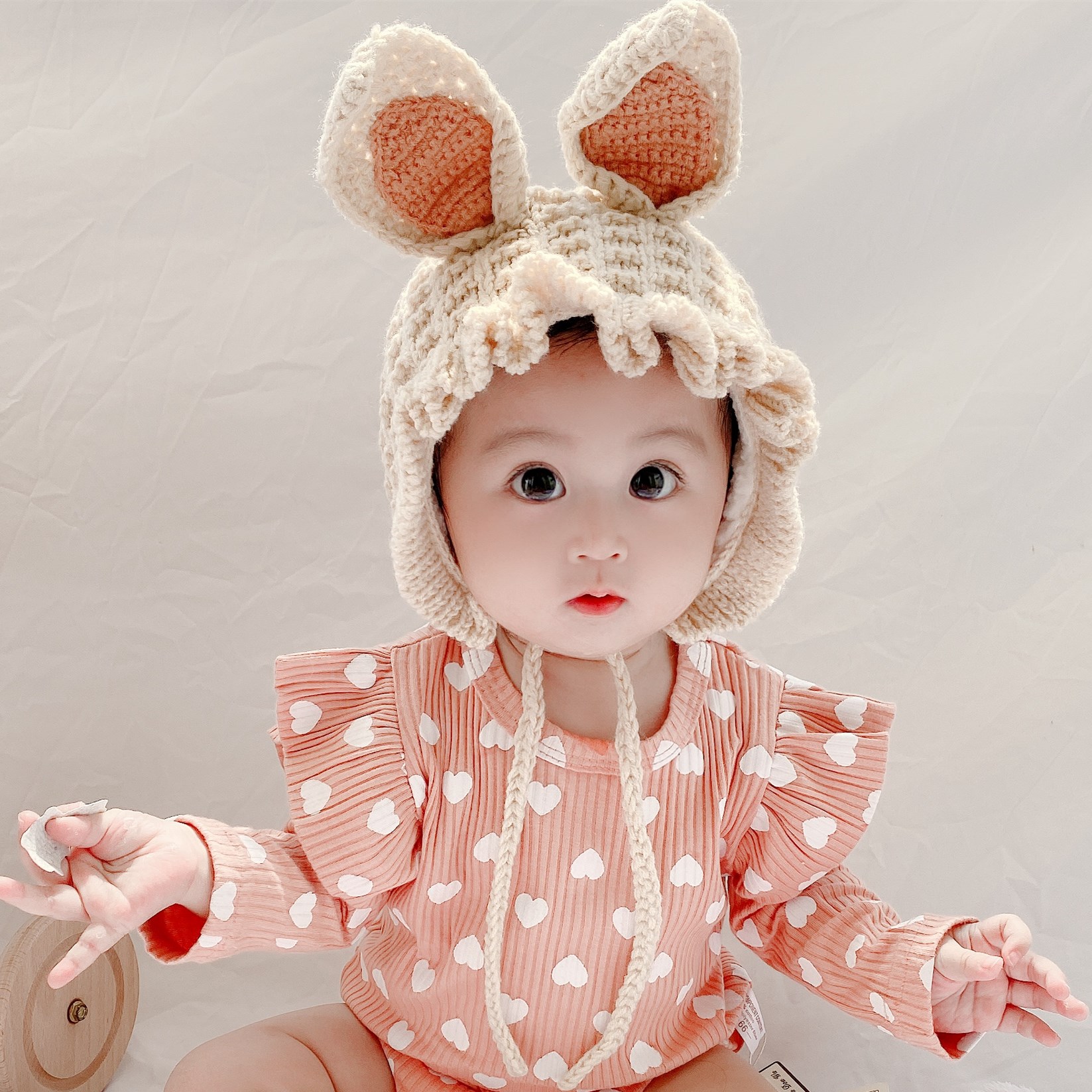 韩国新生婴儿卡通耳朵毛线秋冬季幼童宝宝可爱帽子