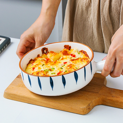 焗饭碗家用陶瓷烤箱微波炉专用烤碗创意烘焙手柄碗沙拉碗泡面碗