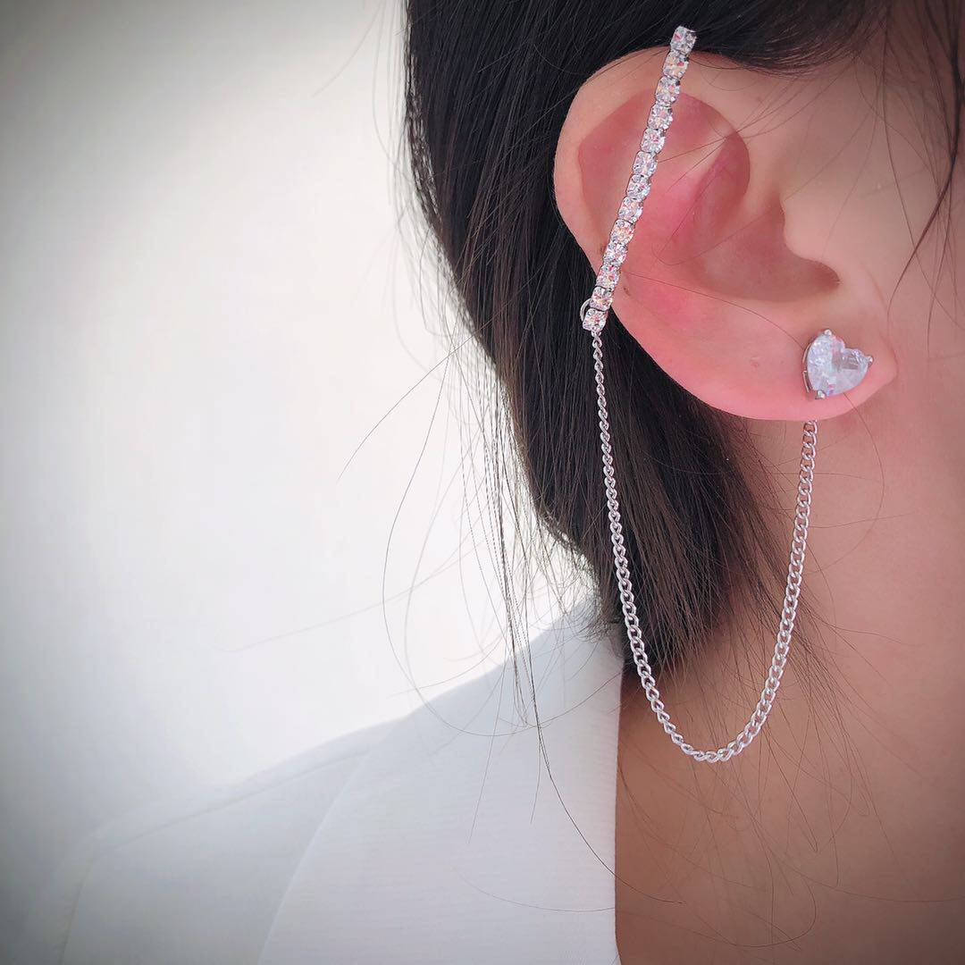 韩国新款现货右耳复古耳钉耳骨夹耳不对称满钻耳夹