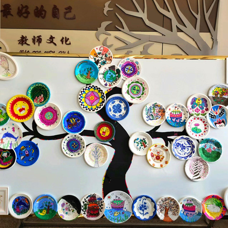 一次性纸盘盘子纸碗纸碟蛋糕餐盘方盘刀叉绘画可降解餐具