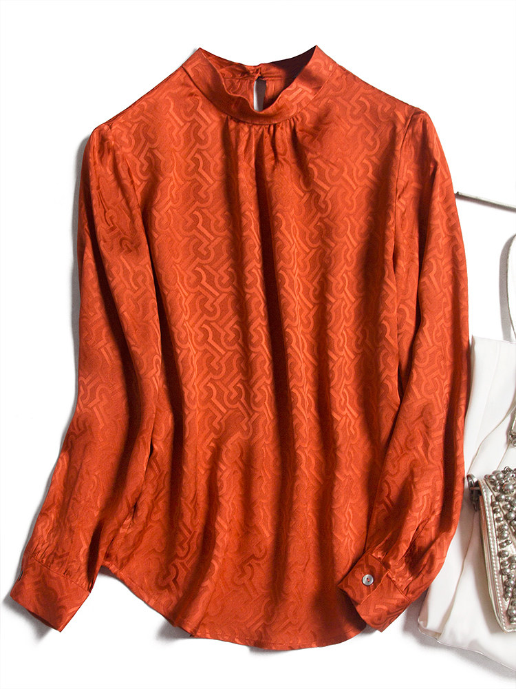 法式缎面重磅提花真丝衬衫长袖高端桑蚕蚕丝衬衫