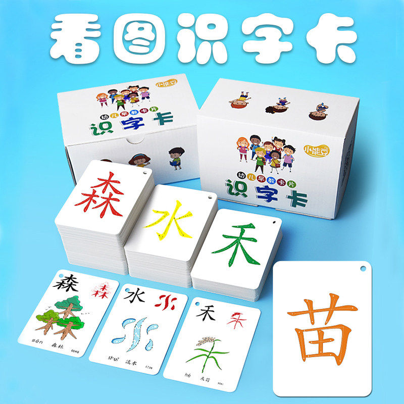 幼儿园宝宝学龄前婴儿儿童早教看图认字识字生字卡片象形3000汉字