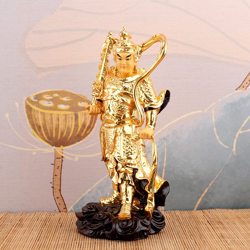 台湾纯铜贴金伽蓝韦陀菩萨佛像家用黄铜关公摆件