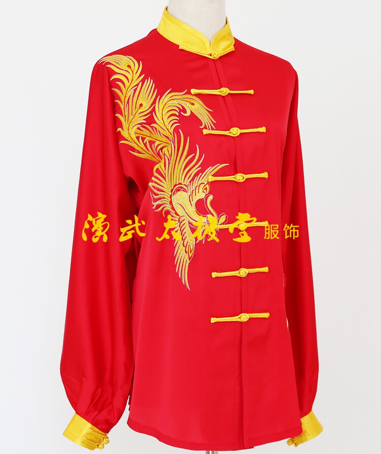 女款刺绣凤凰男款绣龙太极中老年练功红色弹力太极服