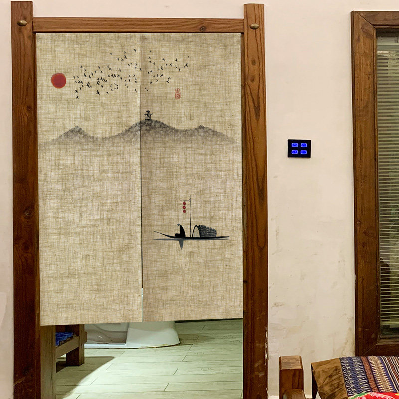 中式日式民族门帘布艺禅意麻布卧室客厅隔断门帘