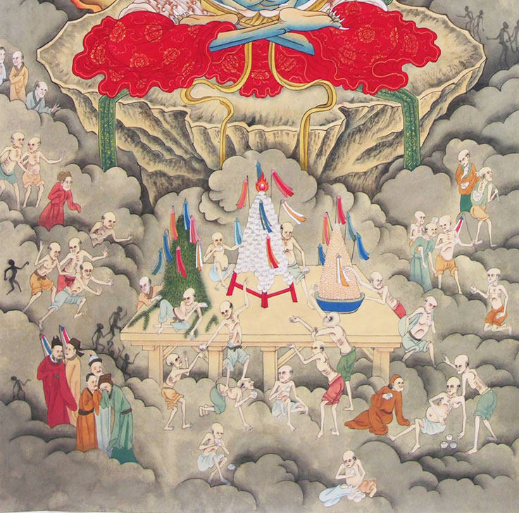 面燃大士神像面燃鬼王画像挂画 水陆画道场佛堂普渡公道教 丝绸画