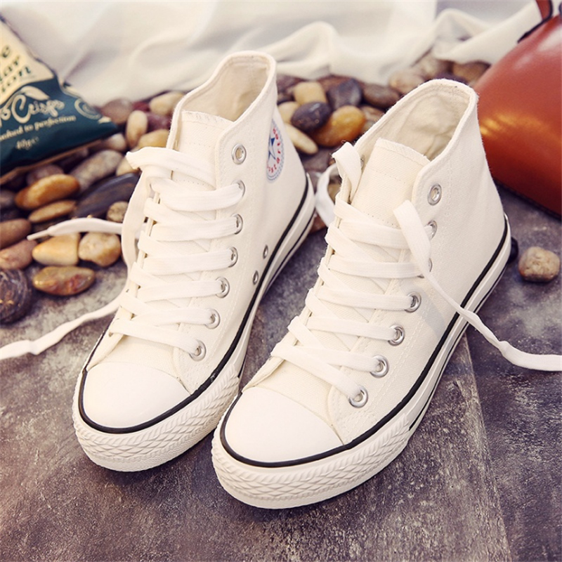 高帮帆布鞋女学生韩版百搭ulzzang白色蓝板春季新款帆布鞋