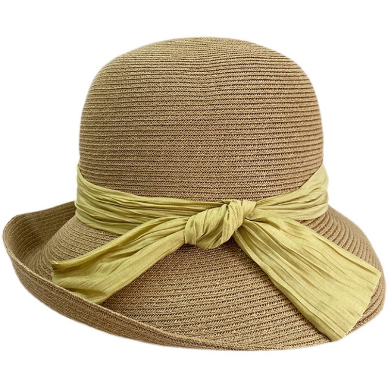 日本草帽轻薄夏季防晒卷边渔夫帽子子女法式帽子