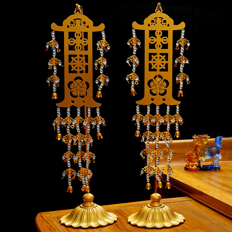道教家用佛堂摆件寺院装饰桌面宝幢鎏金吉祥摆件