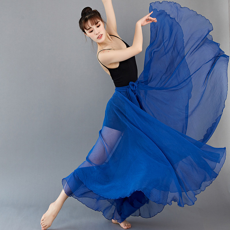 720度一片片式透明大红红色雪纺舞蹈裙大摆舞民族服装