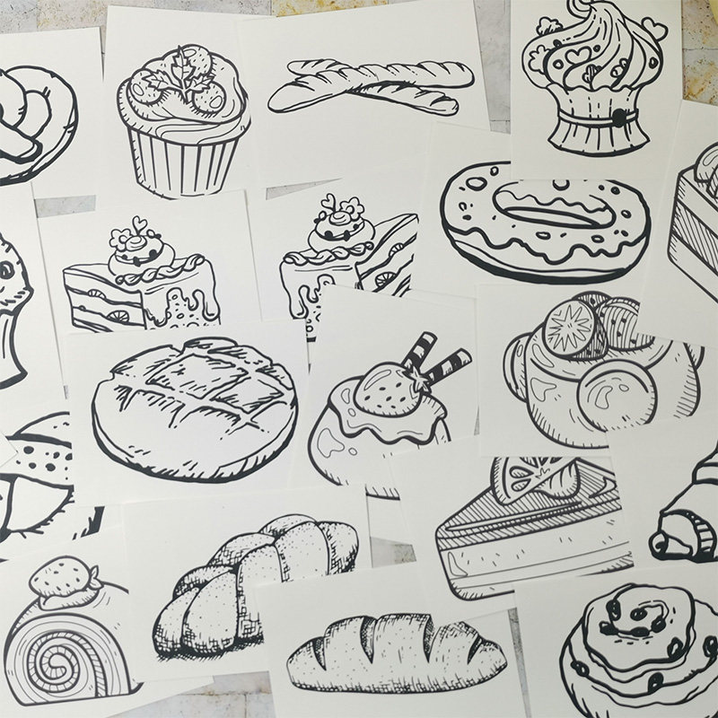 线描面点食物临摹卡面包蛋糕绘画参照创意少儿美术画室教材包邮
