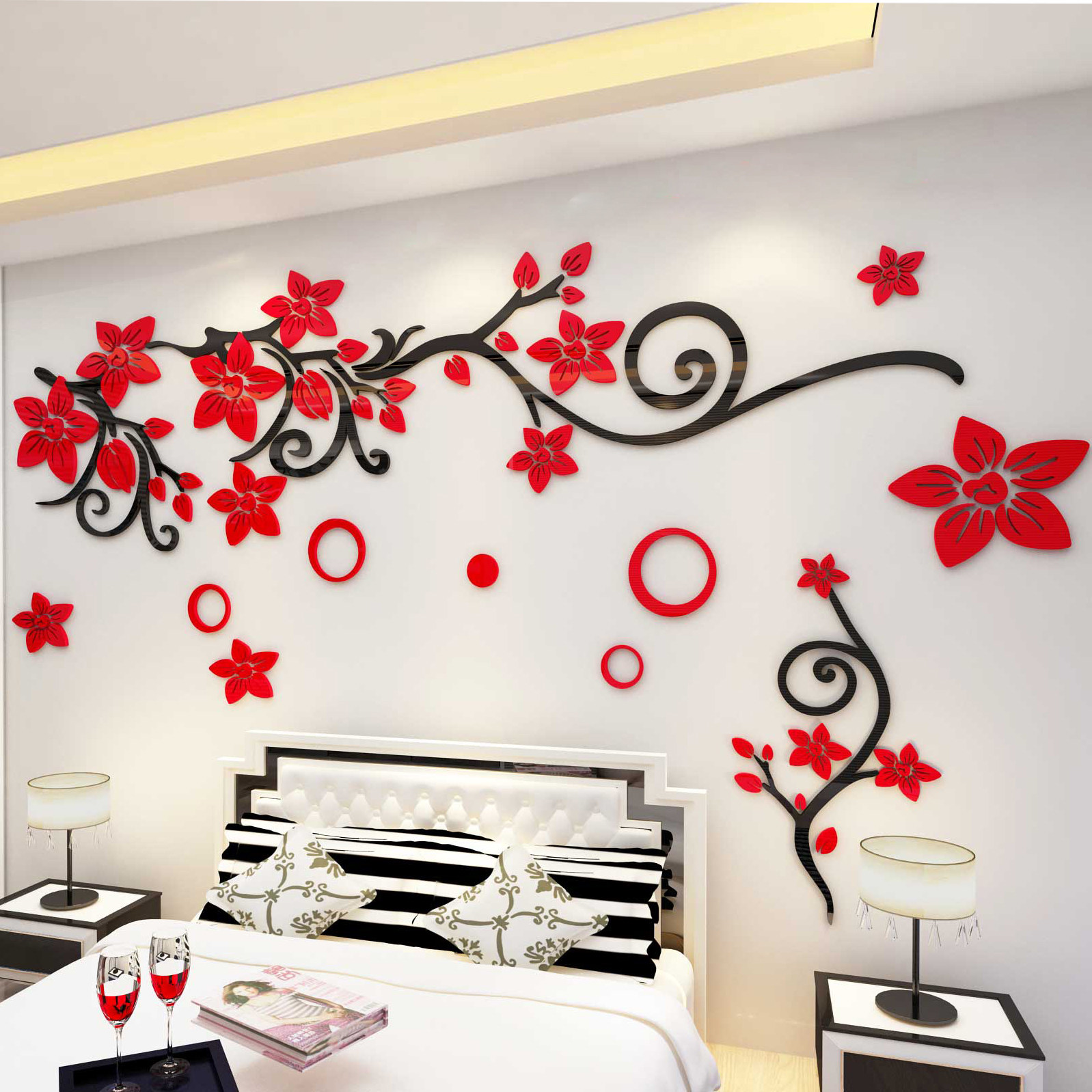 浪漫花藤亚克力3d立体贴画客厅电视背景墙贴纸墙贴