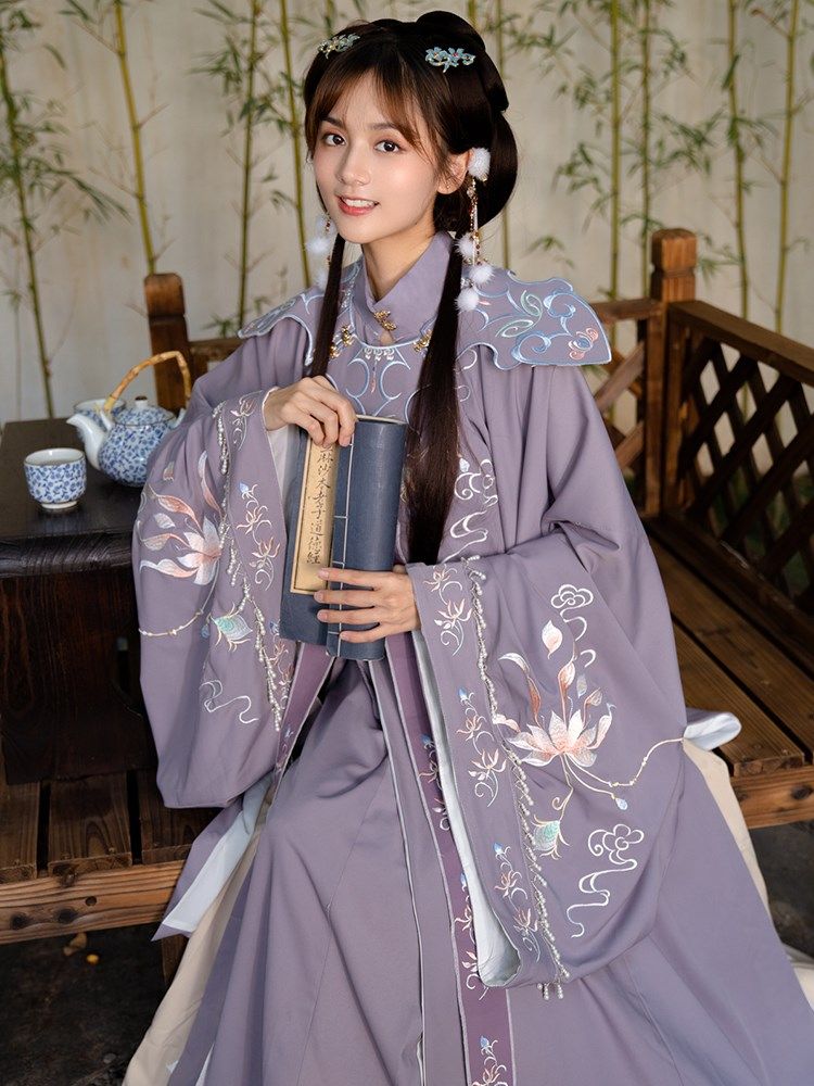 清梳原创西府幽兰明制汉服立领长袄刺绣肩齐汉服