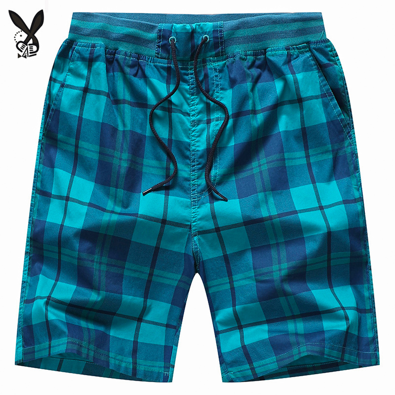夏季纯棉沙滩裤 男士宽松休闲五分短裤 居家居大裤衩裤头外穿格子