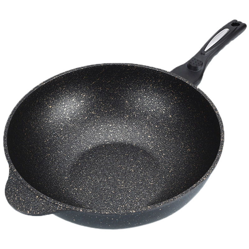 麦饭石不粘锅炒锅平底麦石锅厨房炒菜锅煎锅电磁炉通用加深少油烟