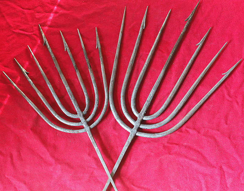 钓鱼渔具 纯手工锻打鱼叉头大倒刺鱼叉套装叉鱼插鱼叉子