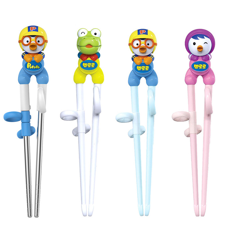 韩国爱迪生儿童筷子pororo宝宝训练筷不锈钢家用学习筷子儿童餐具