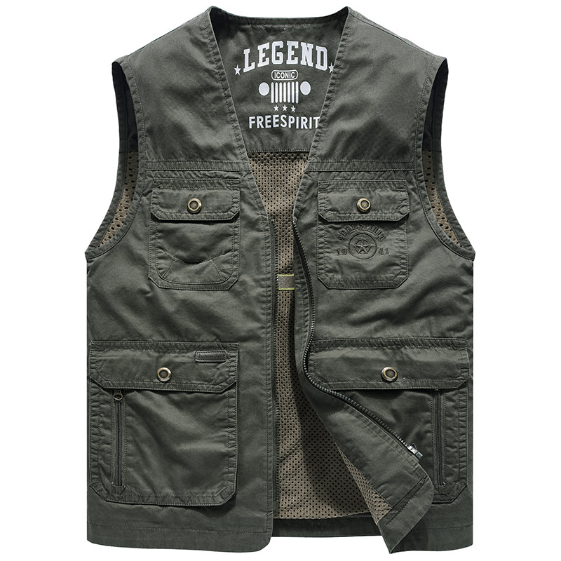 jeep吉普马甲男装全棉大码钓鱼宽松水洗多袋马甲