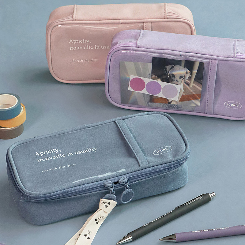 iconic韩国大容量笔袋女ins多功能纯色学生办公便携笔袋