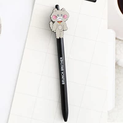 韩国文具romane可爱猫兔熊水笔brunch brother 0.4黑色卡通中性笔