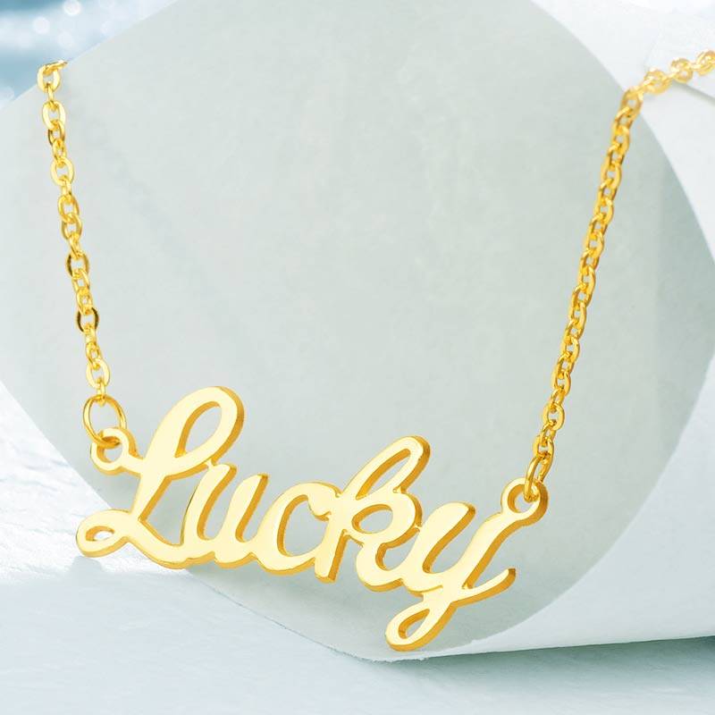 明牌珠宝足金字母lucky幸运黄金套链项链女款吊坠afb0037工费100