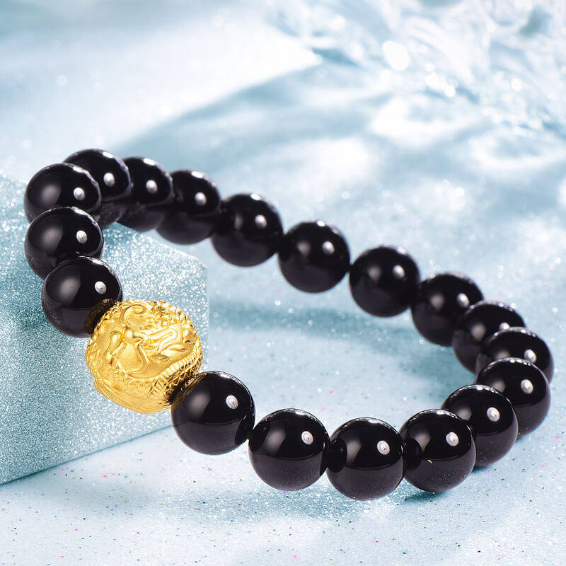 手链明牌珠宝黄金足金3d硬金龙珠串珠转运珠男手饰