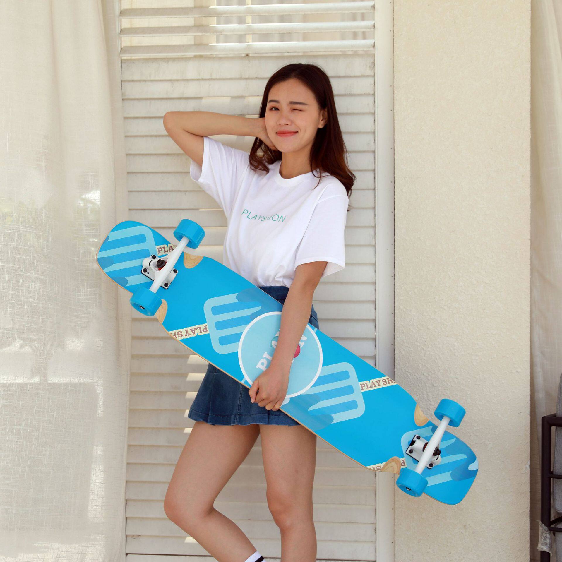 滑板playshin成人双翘长板初学者女生舞板青少年滑板车