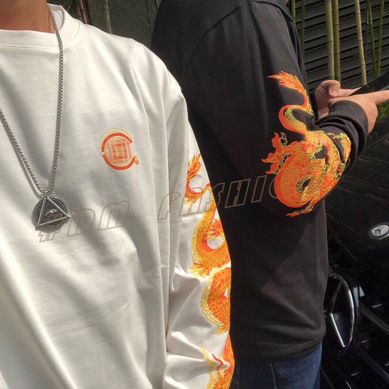 正确clot凝结集团华人胶囊龙纹刺绣长袖情侣t恤