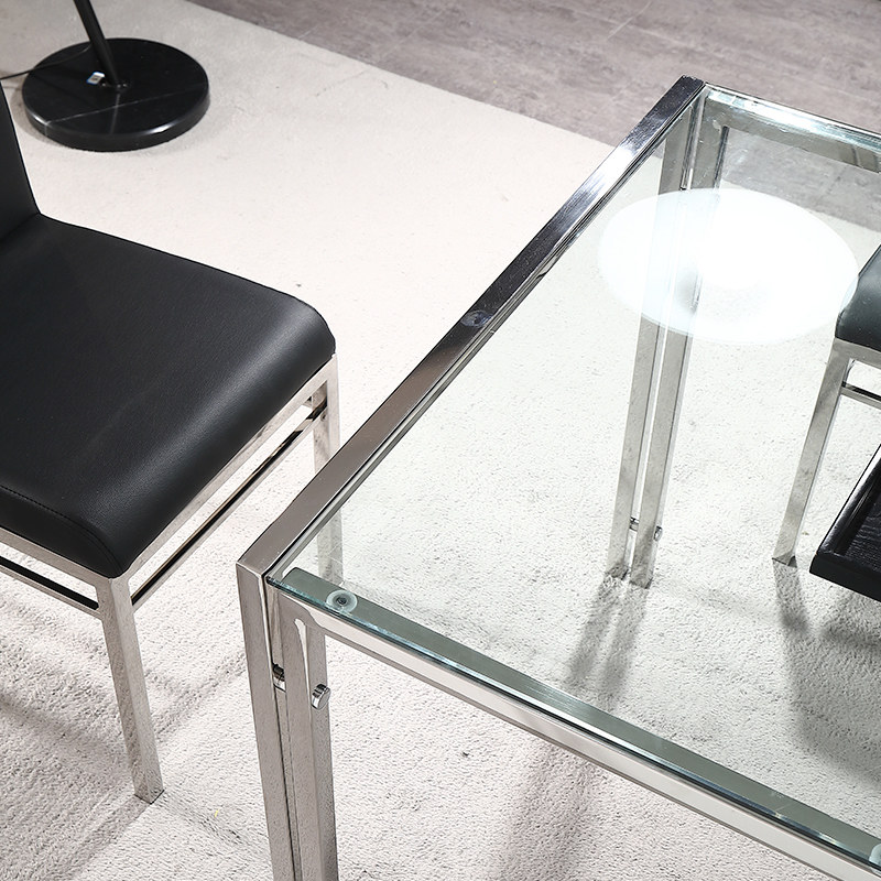 北欧简约钢化玻璃家用餐桌椅现代不锈钢长方形办公桌饰品桌展示桌