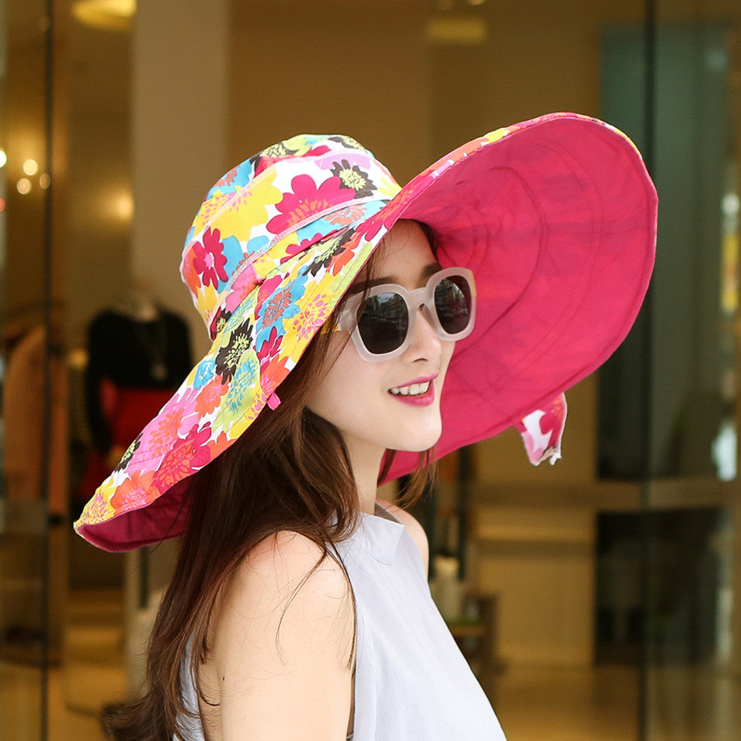 天天特价女士夏季大沿遮阳帽子防晒沙滩帽双面可折叠太阳帽夏旅游