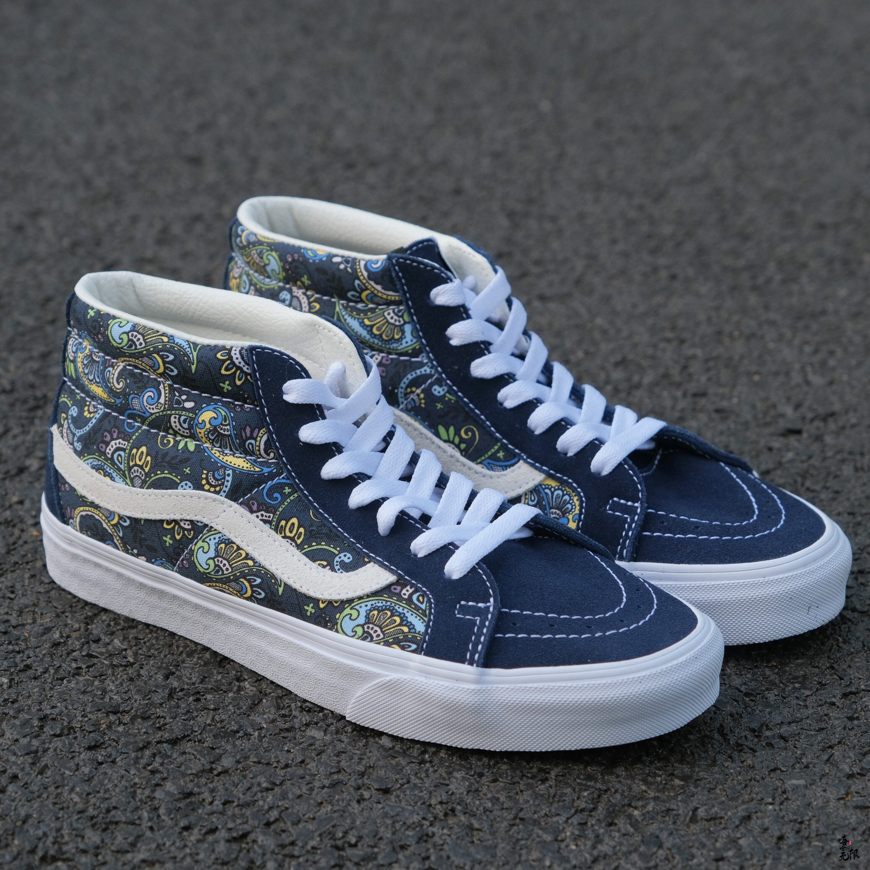 vanssk8mid绿色蓝色腰果中邦男女休闲板鞋板鞋