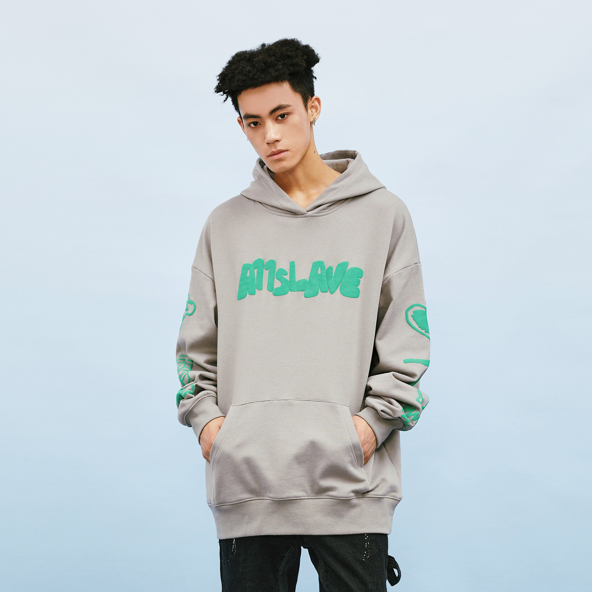 a11slave新款发泡满背字母印花加厚卫衣男嘻哈情侣宽松潮牌连帽衫-mc