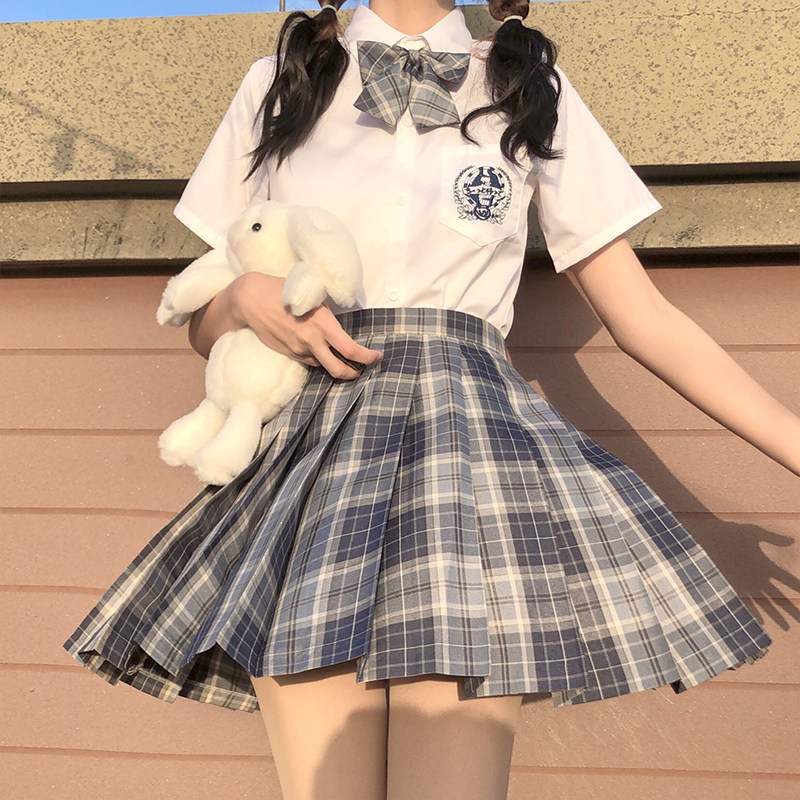 原创jk制服套装正版温柔一刀女格短裙百褶夏季款a字纯欲半身裙子
