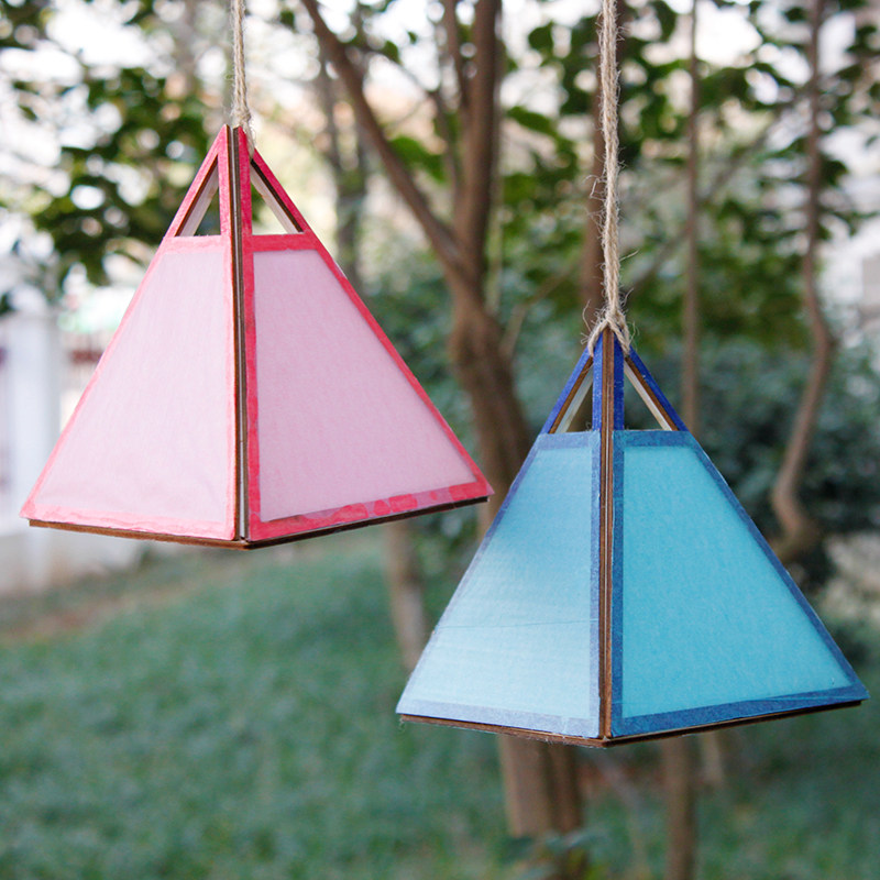 元旦宣纸挂件包挂件材料diy花草三角形发光手提灯笼