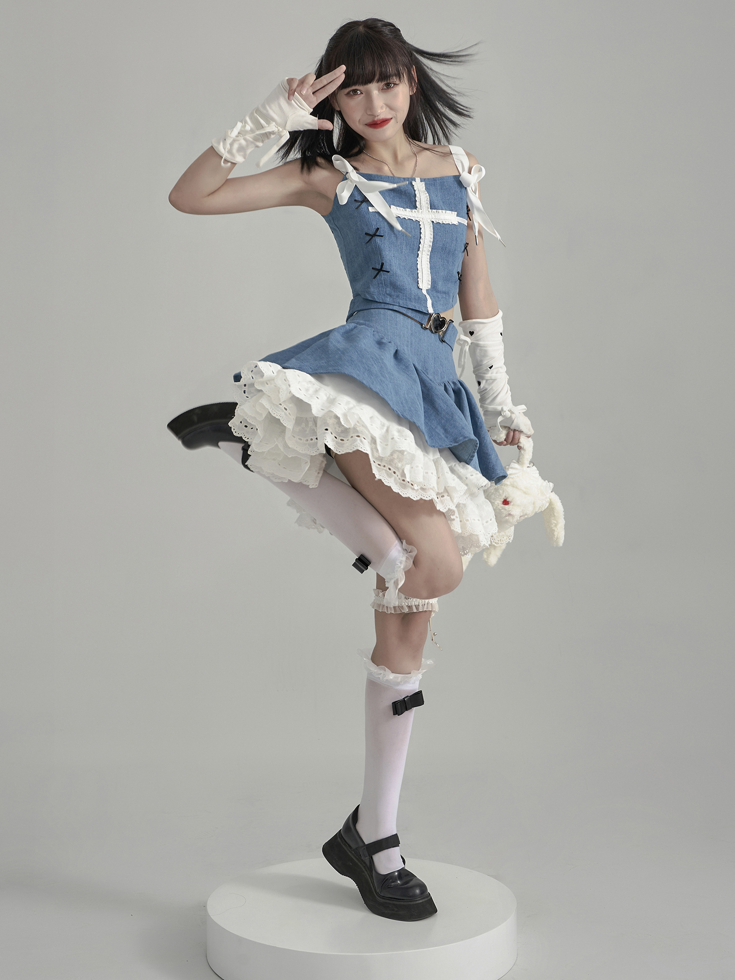 月亮浮士德 原创设计 A字高腰牛仔JK半身裙小众蓬蓬蛋糕短裙子女