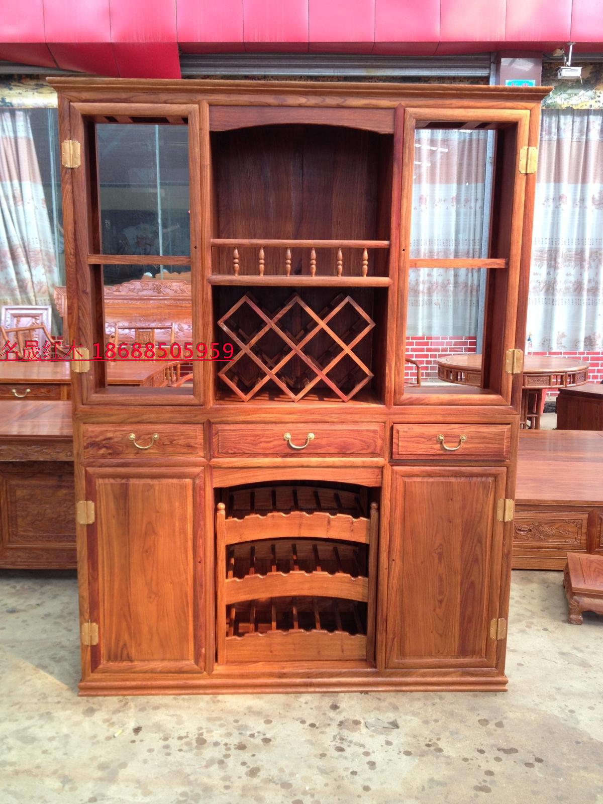 酒柜红木家具刺猬紫檀中式实木仿古古红玻璃酒架门厅