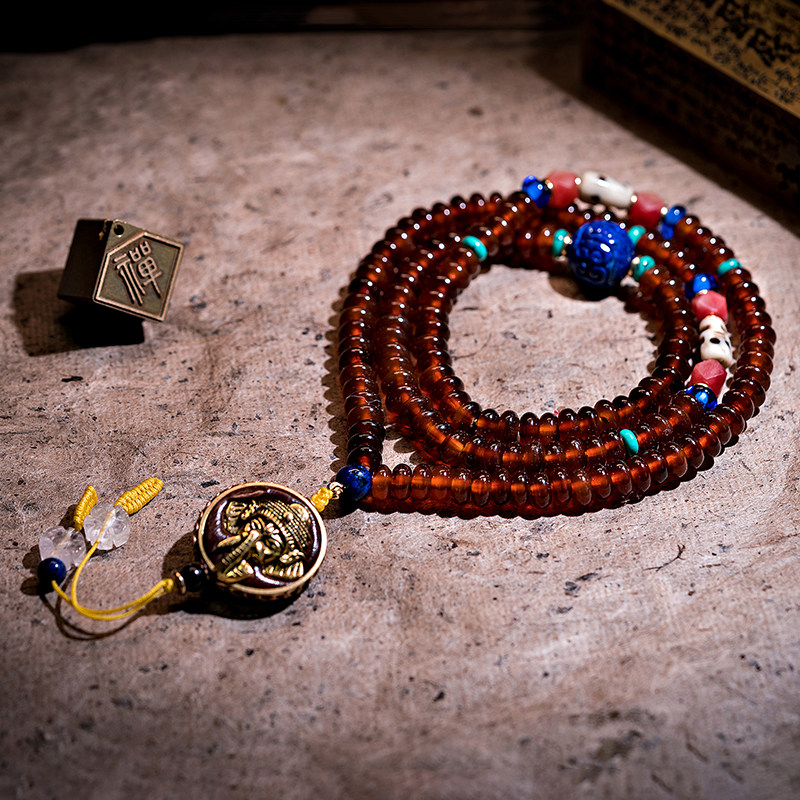 天然羊角108颗佛珠满血手串女男款文玩手链复古民族风毛衣链原创