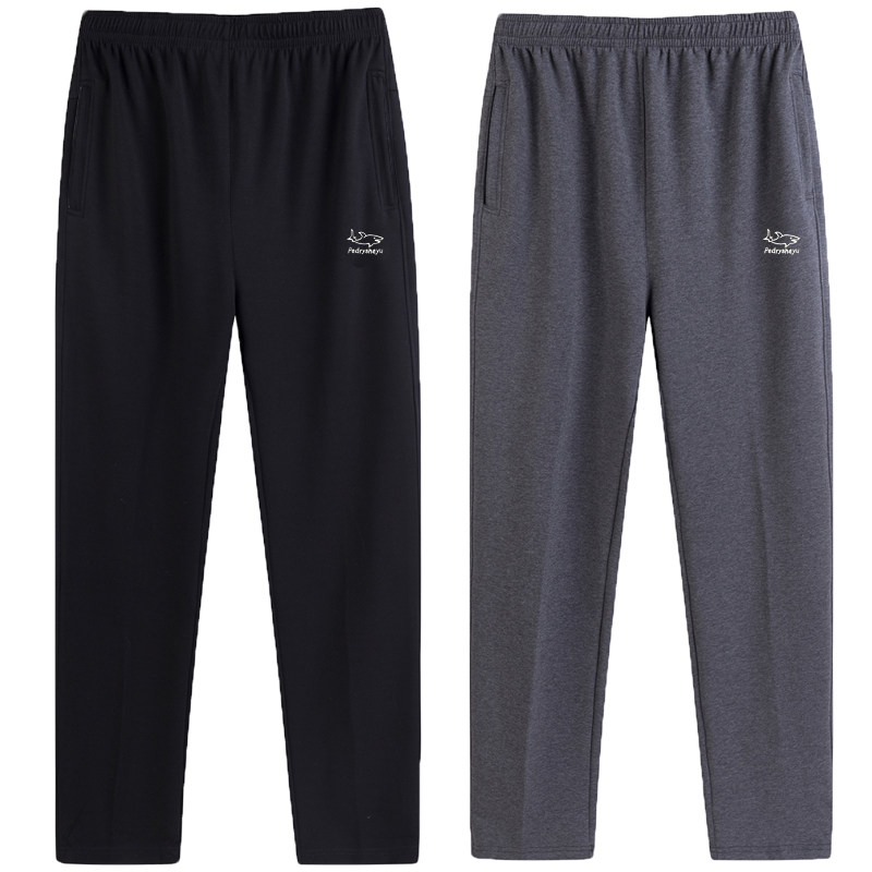 春夏季中老年运动裤男宽松大码纯棉休闲直筒裤老年人爸爸薄款长裤