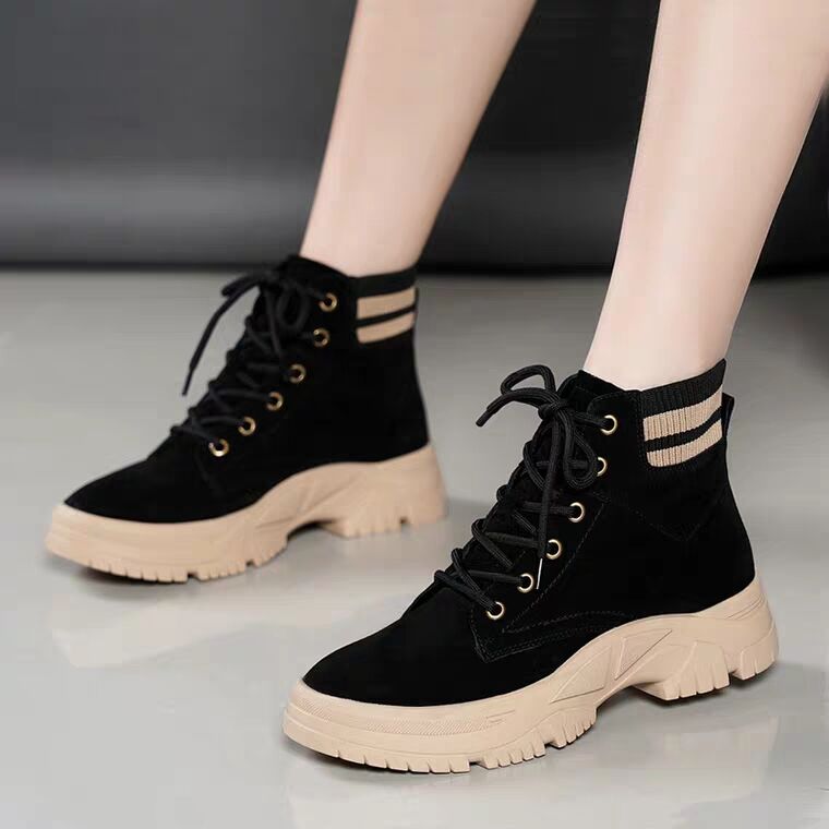 金特 百丽2019新款冬季厚底平底女式休闲鞋雪地靴机车马丁短靴子