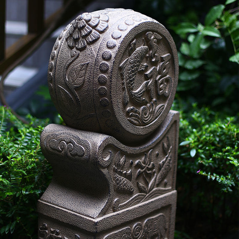 新中式看门镇布置花园庭院石头招财一对抱鼓石门墩石雕